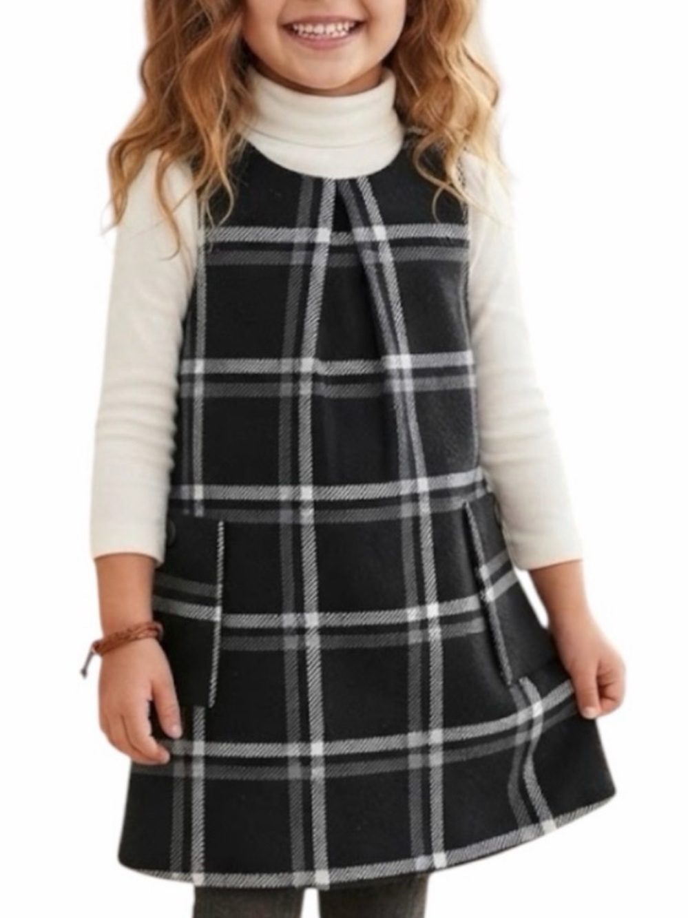 BABY GAP Preppy Minimalist Y2K Black Plaid Grid Jumper Overall Slip Dress 4Y